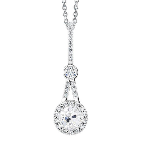 Round Old Miner 2.50 Carats Halo Real Diamond Pendant White Gold 14K