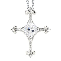 Round Old Miner Cross Real Diamond Pendant 2.50 Carats With Chain