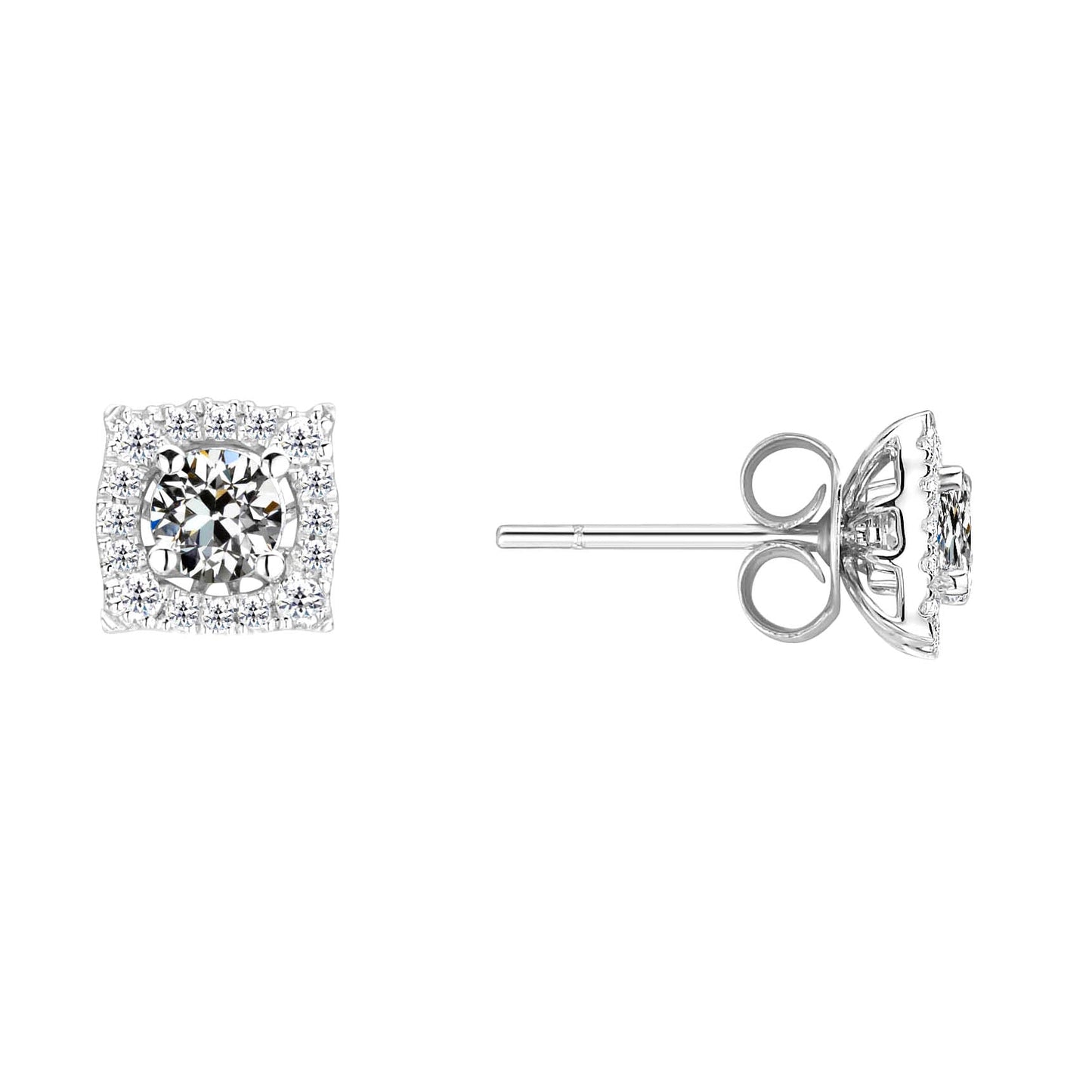 Diamond Antique Cushion Earrings in 14K White Gold – main view