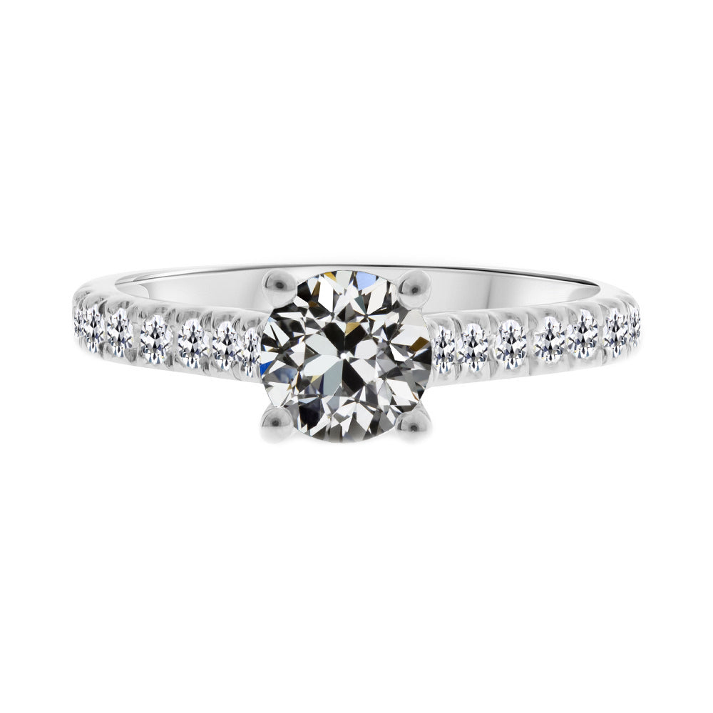 Solitaire Ring with Accents 14 Karat White Gold with Fine Diamond – main view