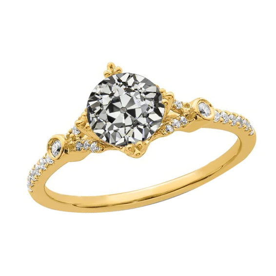 Round Old Miner Natural Diamond Ring 14K Yellow Gold 3.75 Carats Jewelry