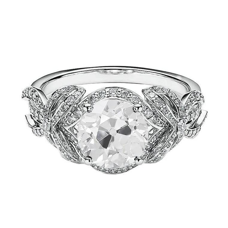 Round Old Miner Natural Diamond Ring Ribbon Style Pave Set 2.75 Carats