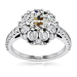 Round Old Miner Real Natural Earth Mined Diamond Halo Ring 4 Prong Set Gold 10.50 Carats