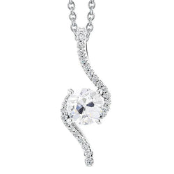 Round Old Miner Real Natural Earth Mined Diamond Pendant White Gold 14K With Chain 3 Carats