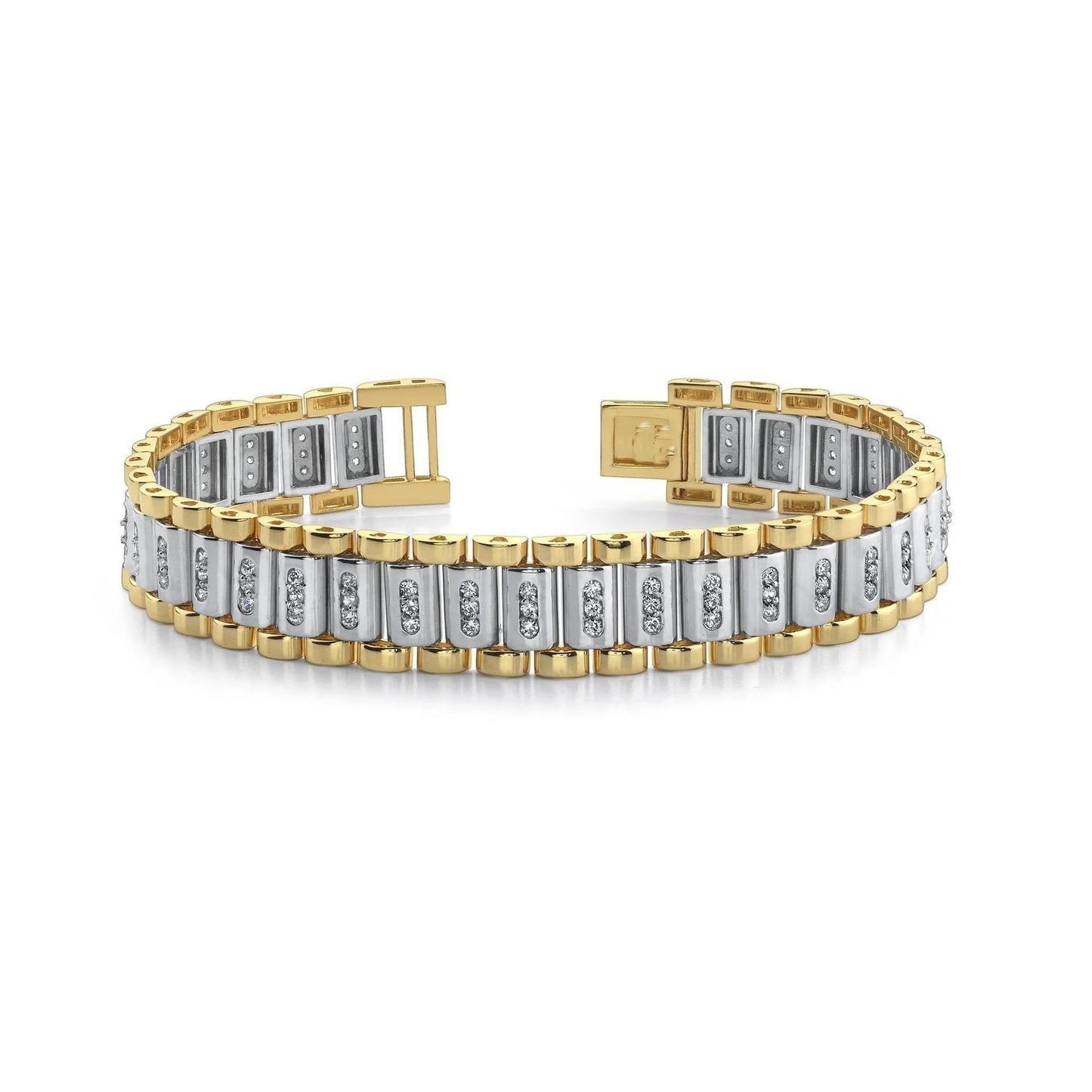 Round Pave Set Men Real Diamond Bracelet Two Tone Gold 14K 5 Carats