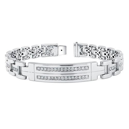 Round Pave Set Real Diamond Men's Bracelet Solid White Gold 14K 6 Carats