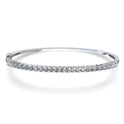 Round Prong Set Genuine Diamond Bangle White Gold 14K 3 Carats