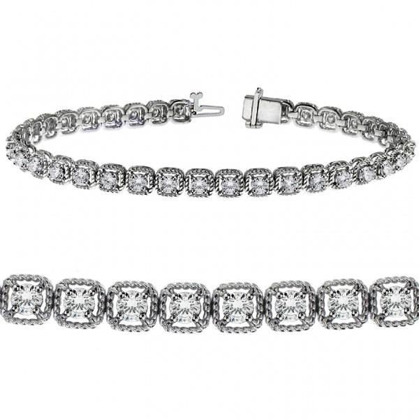 Round Prong Set Real Diamond Tennis Bracelet 7.20 Carats White Gold 14K