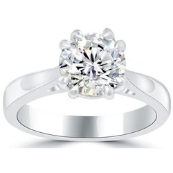 Round Real 3 Carat Diamond Engagement Solitaire Ring 14K White Gold
