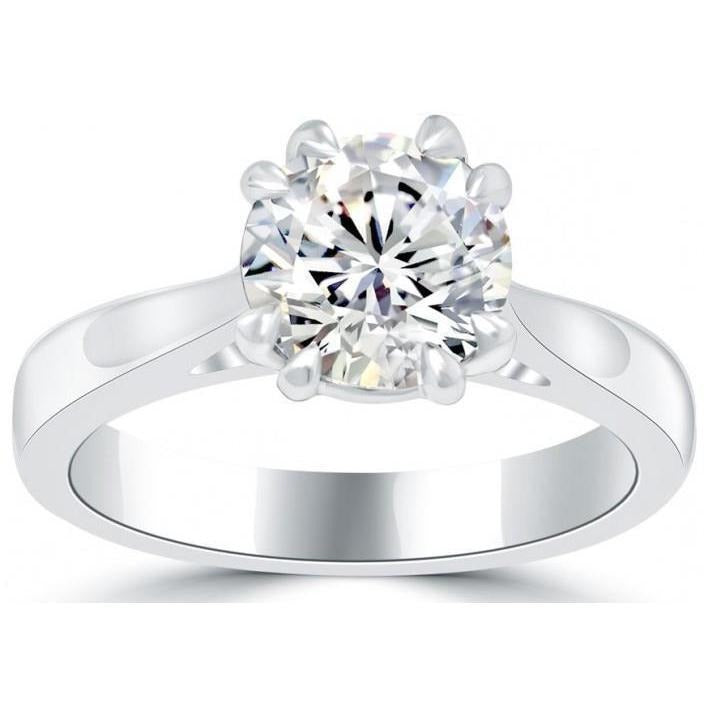 Round Real 3 Carat Diamond Engagement Solitaire Ring 14K White Gold - Solitaire Ring-harrychadent.ca