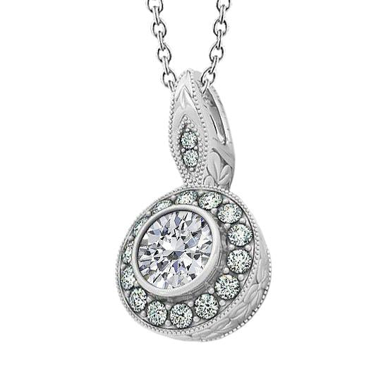 Round Real Diamond 1.50 Carat Pendant Necklace Without Chain White Gold 14K