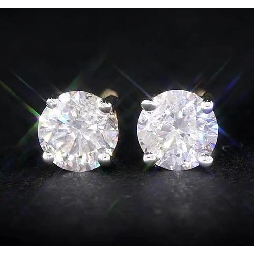 Round Real Diamond 1.80 Carats Stud Earrings Basket Setting Yellow Gold 14K