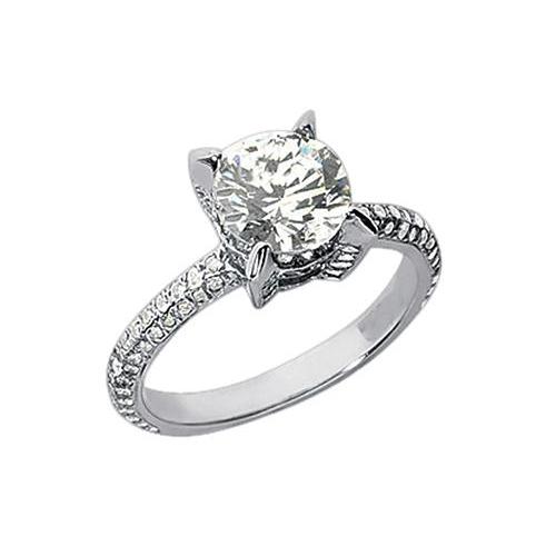 Round Real Diamond 2.26 Carats Engagement Ring With Accents White Gold 14K