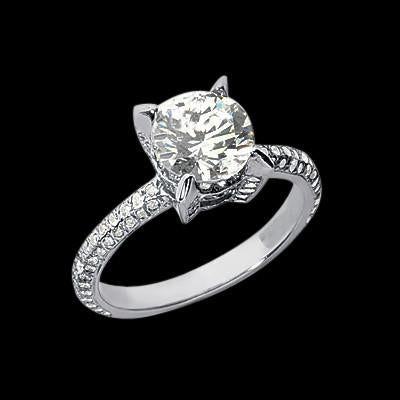 Round Real Diamond 2.26 Carats Engagement Ring With Accents White Gold 14K