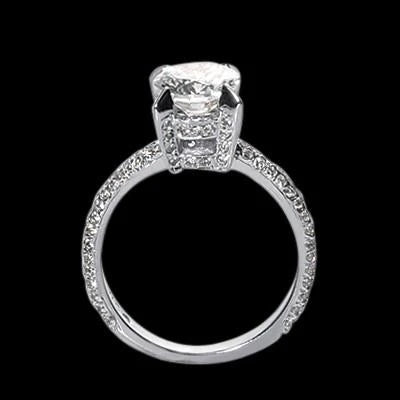 Round Real Diamond 2.26 Carats Engagement Ring With Accents White Gold 14K