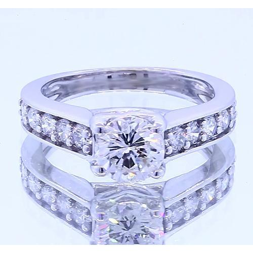 Round Real Diamond 2 Carats Engagement Ring Channel Set White Gold 14K