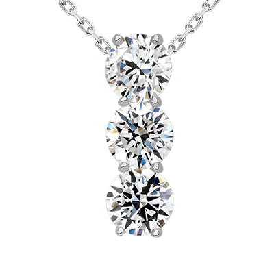 Round Real Diamond 3 Stone Journey Pendant 3.75 Carats Gold 14K