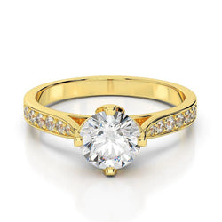 Round Real Diamond Anniversary Ring 3.50 Carats Accented Yellow Gold 14K