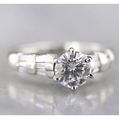 Round Real Diamond Engagement Ring 1.50 Carats White Gold 14K