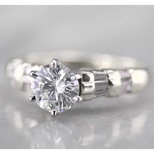 Round Real Diamond Engagement Ring 1.50 Carats White Gold 14K