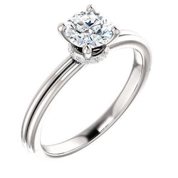 Round Real Diamond Engagement Ring 1.66 Carats Prong Setting White Gold 14K