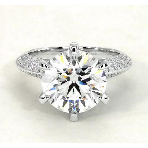 Round Real Diamond Engagement Ring 7.50 Carats Pave Style White Gold 14K