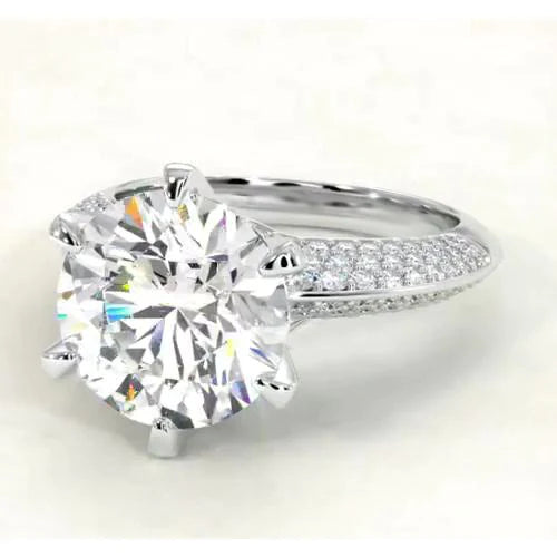 Round Real Diamond Engagement Ring 7.50 Carats Pave Style White Gold 14K