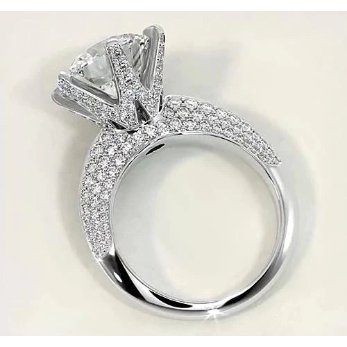 Round Real Diamond Engagement Ring 7.50 Carats Pave Style White Gold 14K