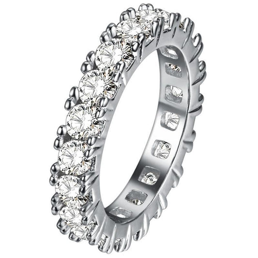 Round Real Diamond Engagement Ring Eternity Band 3 Carat WG 14K