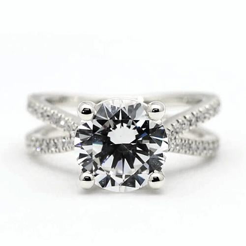 Round Real Diamond Engagement Ring - Solitaire Ring with Accents-harrychadent.ca