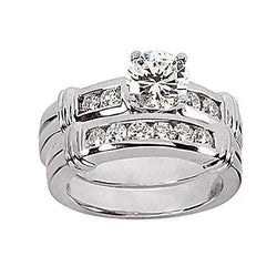 Round Real Natural Earth Mined Diamond Engagement Ring & Band Set 2.10 Carats White Gold 14K