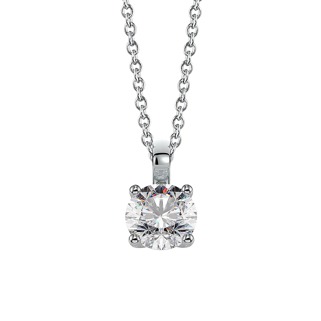 Round Real Diamond G Vs1 Pendant Necklace Prong Set 1.50 Carats WG 14K