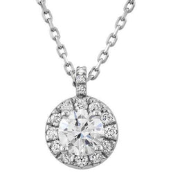 Round Real Diamond Halo Necklace Pendant With Chain 1.60 Carat WG 14K