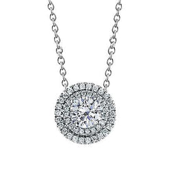 Round Real Diamond Halo Pendant Necklace 1.47 Carats White Gold 14K