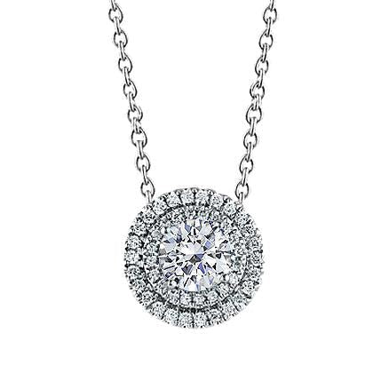 Round Real Diamond Halo Pendant Necklace 1.47 Carats White Gold 14K