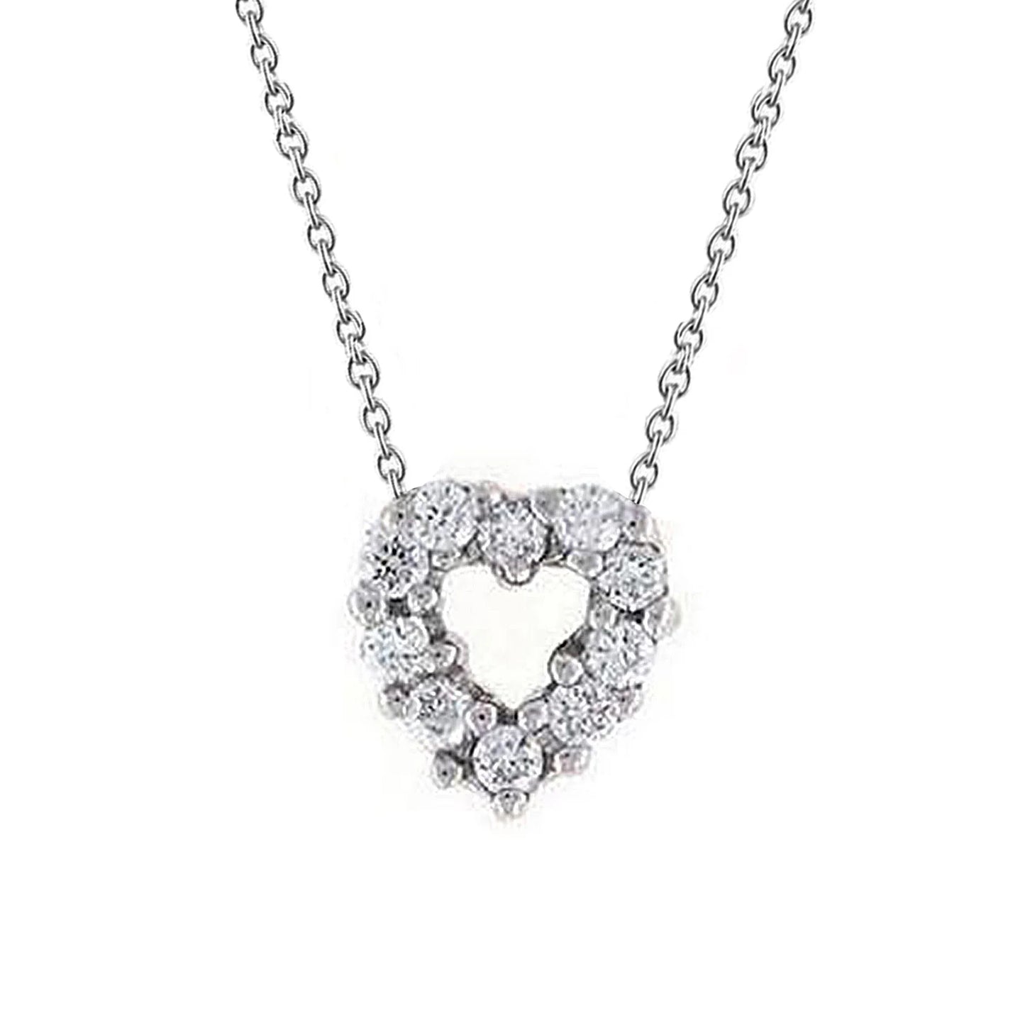 Round Real Diamond Heart Necklace Pendant 1.50 Carats White Gold 14K