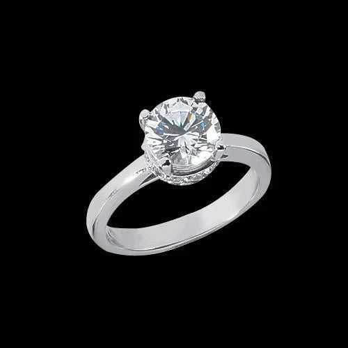 Round Real Diamond Hidden Halo Engagement Ring Solitaire With Accents