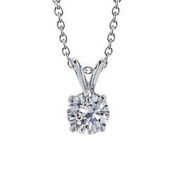 Round Real Natural Earth Mined Diamond Lady Solitaire Necklace Pendant 1 Carat White Gold 14K