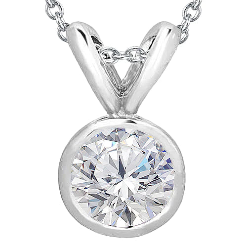 Round Real Diamond Necklace Pendant 1.50 Carats White Gold 14K