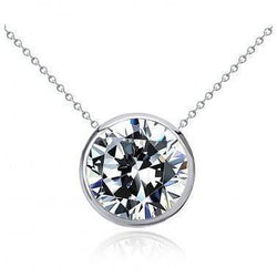 Round Real Diamond Necklace Pendant 2 Carats Bezel Set White Gold Jewelry