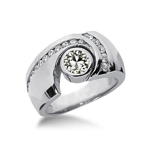 Round Real Diamond Old Mine Cut Fancy Ring Bezel Set Wide Band 2.25 Carats