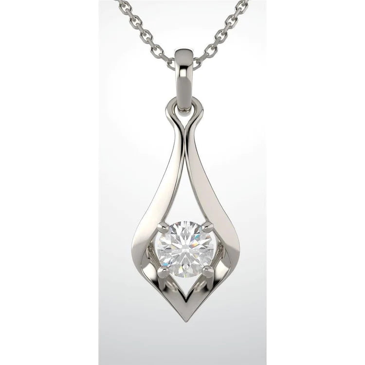 Round Real Diamond Pendant Necklace Four Prong Set  2 Ct. White Gold 14K