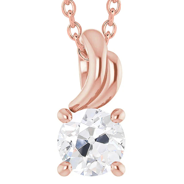 Round Real Diamond Pendant Necklace Rose Gold 14K Old Mine Cut 3.50 Carats