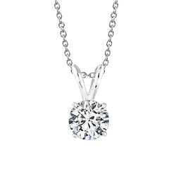 Round Real Diamond Pendant Necklace With Chain 0.75 Carat White Gold 14K