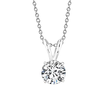 Round Real Diamond Pendant Necklace With Chain 0.75 Carat White Gold 14K