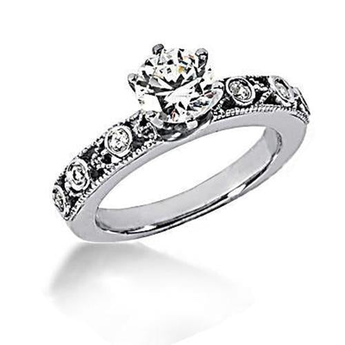 Round Real Diamond Ring Engagement Antique Style 1.25 Carats