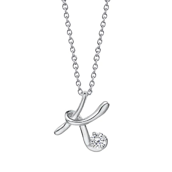 Round Real Diamond Solitaire K Initial Necklace Pendant 1 Ct White Gold 14K