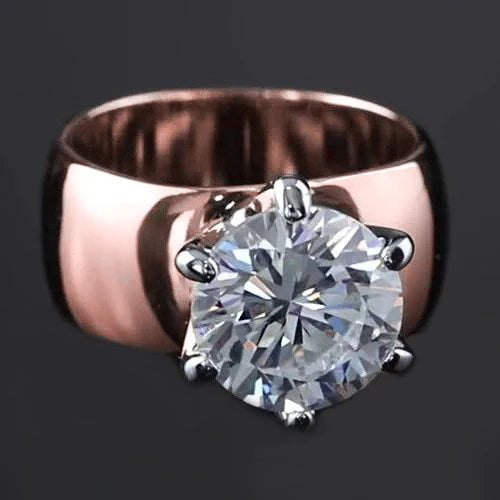 Round Real Diamond Solitaire Ring 2.50 Carats Thick Shank Rose Gold 14K