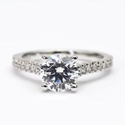 Round Real Natural Earth Mined Diamond Solitaire Ring With Accents