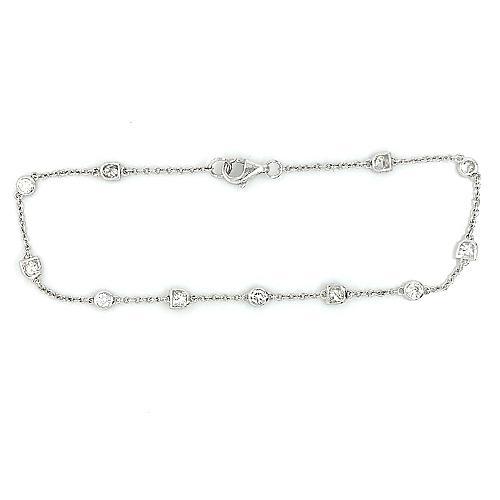 Round Real Diamond Station Bracelet 3.30 Carats 11 Stones White Gold 14K